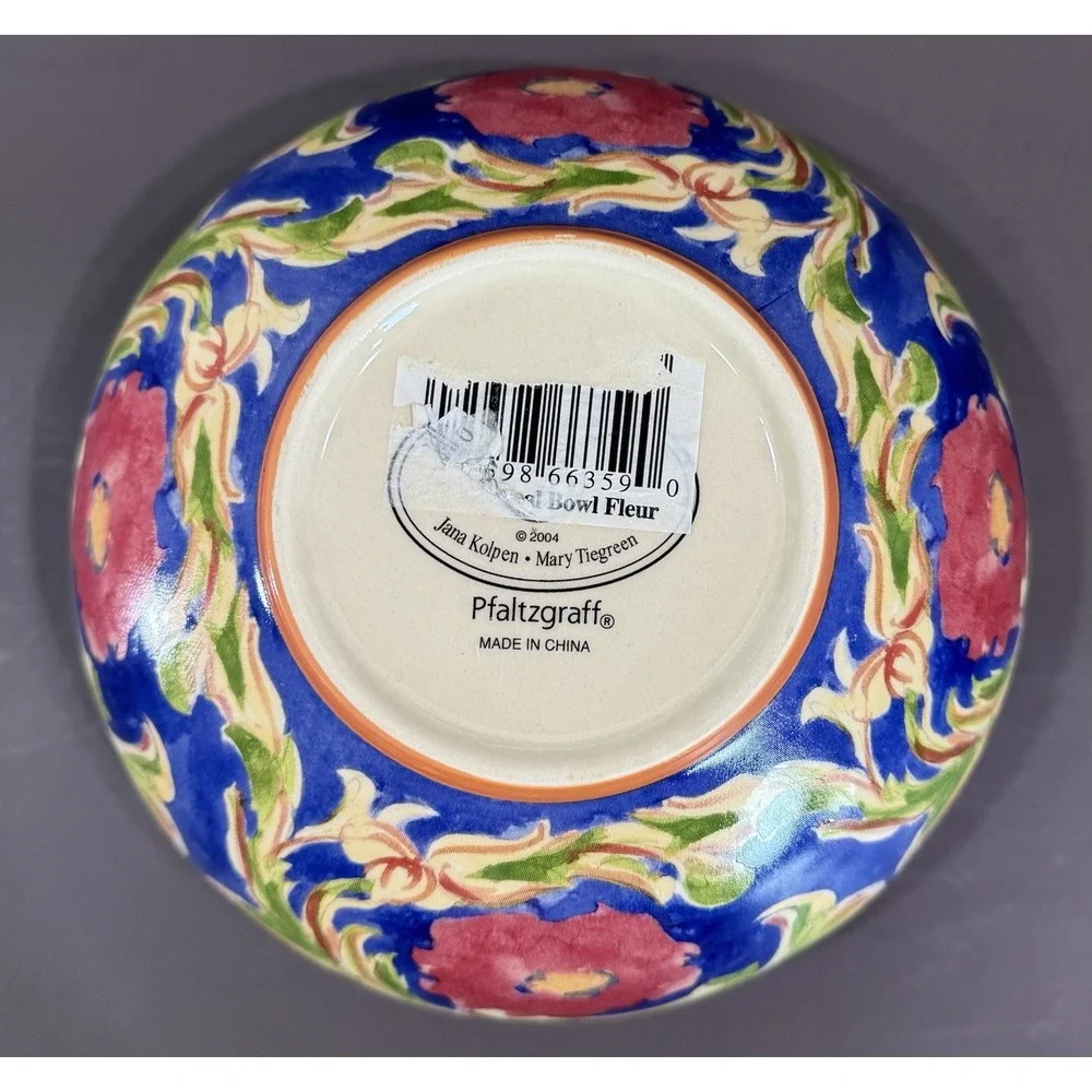 Pfaltzgraff Villa della Luna Fleur Soup Cereal Bowls Set 2 2004 Blue Orange Y2K